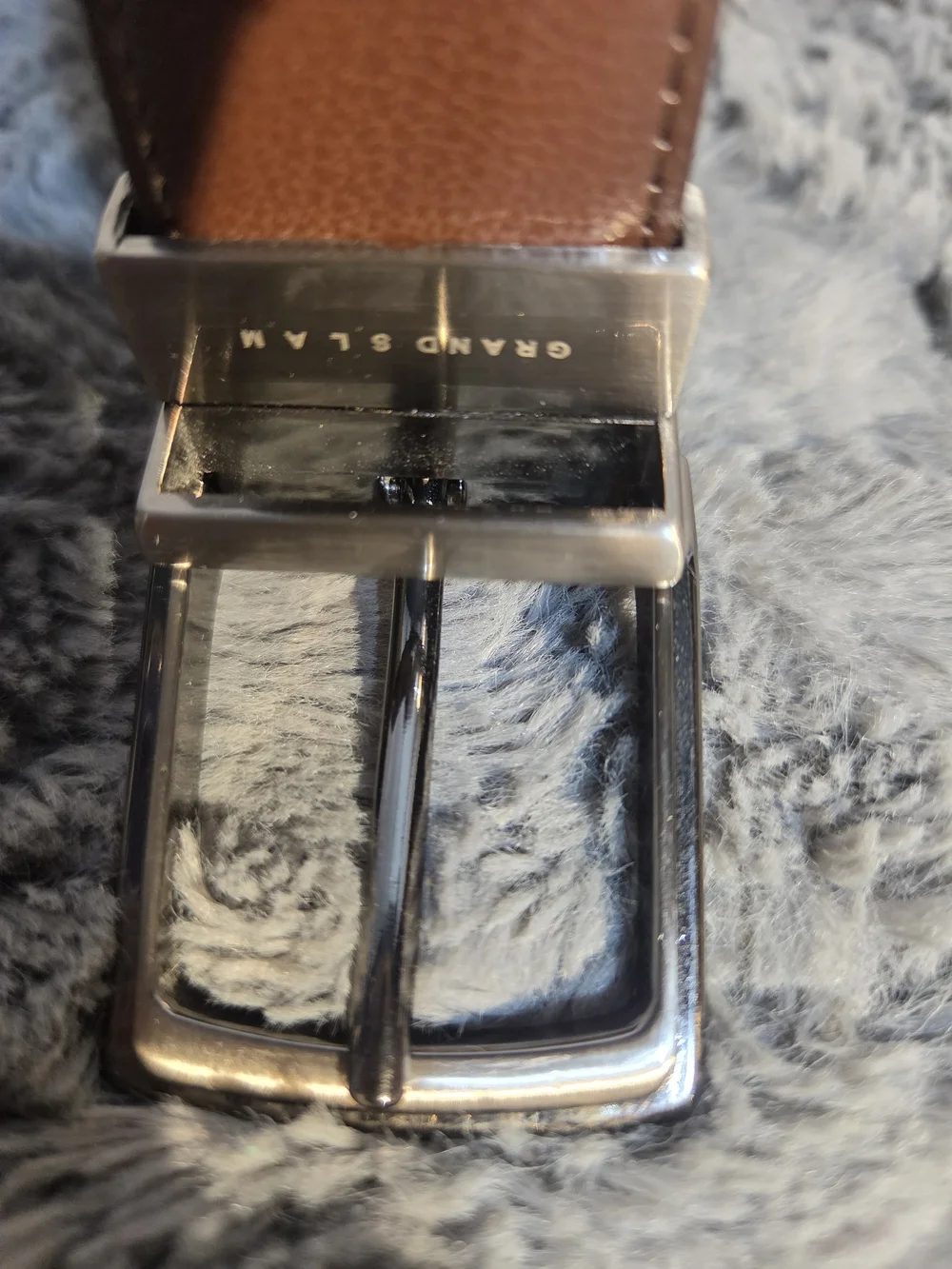 Grand Slam Brown Leather Dress Belt with Polished Gunmetal Buckle